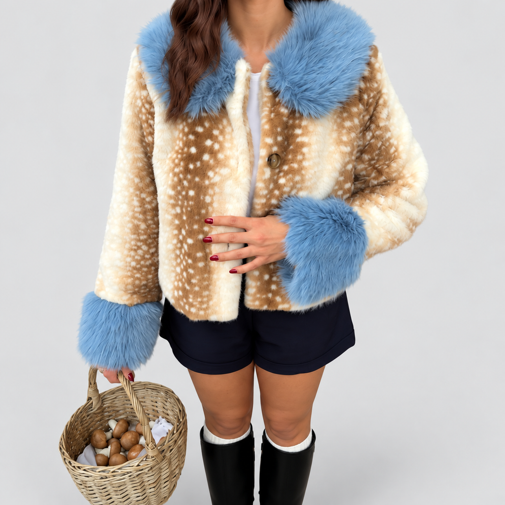 Women's Cropped Faux Fur Jacket with Contrast Trim — view 5