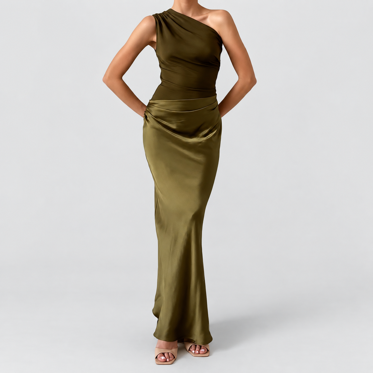 Women's One-Shoulder Draped Party Maxi Dress — view 8
