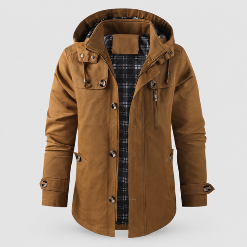 Men's Hooded Fleece-Lined Jacket in Brown — view 1