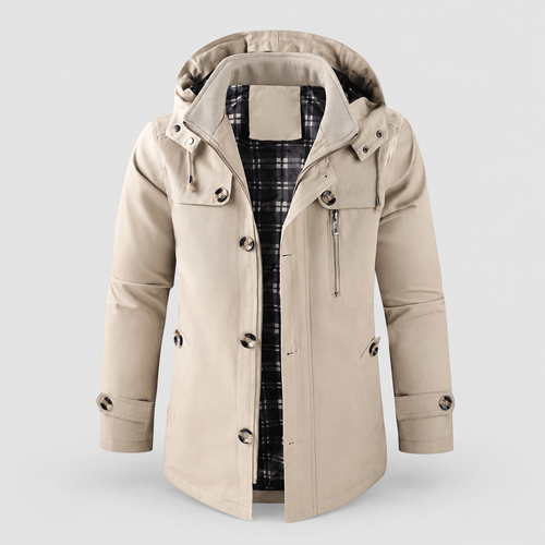 Men's Hooded Fleece-Lined Jacket in Beige — view 2