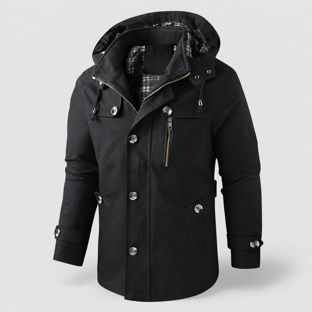 Men's Hooded Fleece-Lined Jacket in Black — view 3