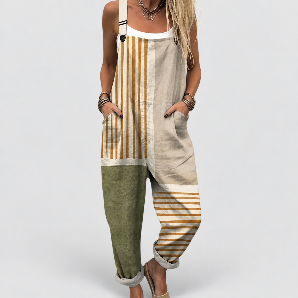 Women's Printed Dungarees with Relaxed Fit — view 1