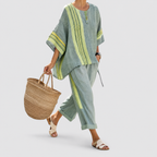 Women's Striped Top and Cropped Trouser Set in Green — view 5