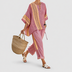 Women's Striped Top and Cropped Trouser Set in Red — view 7