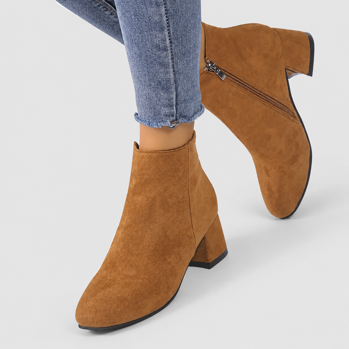 Women's Suede-Look Side-Zip Ankle Boots in Sepia — view 2