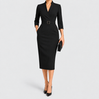Women's Fitted Midi Dress with Belt in Black — view 3