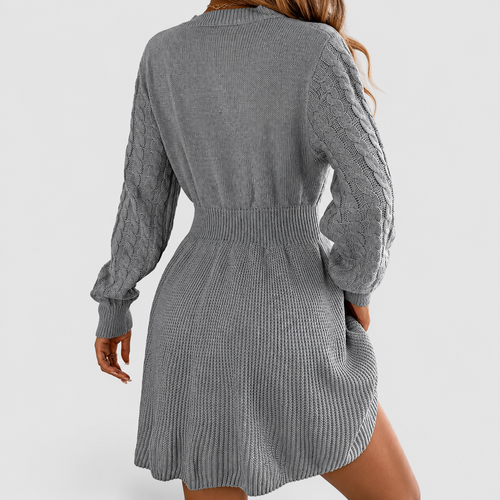Women's Cable Knit Jumper Dress with Fitted Waist and Flared Skirt — view 2
