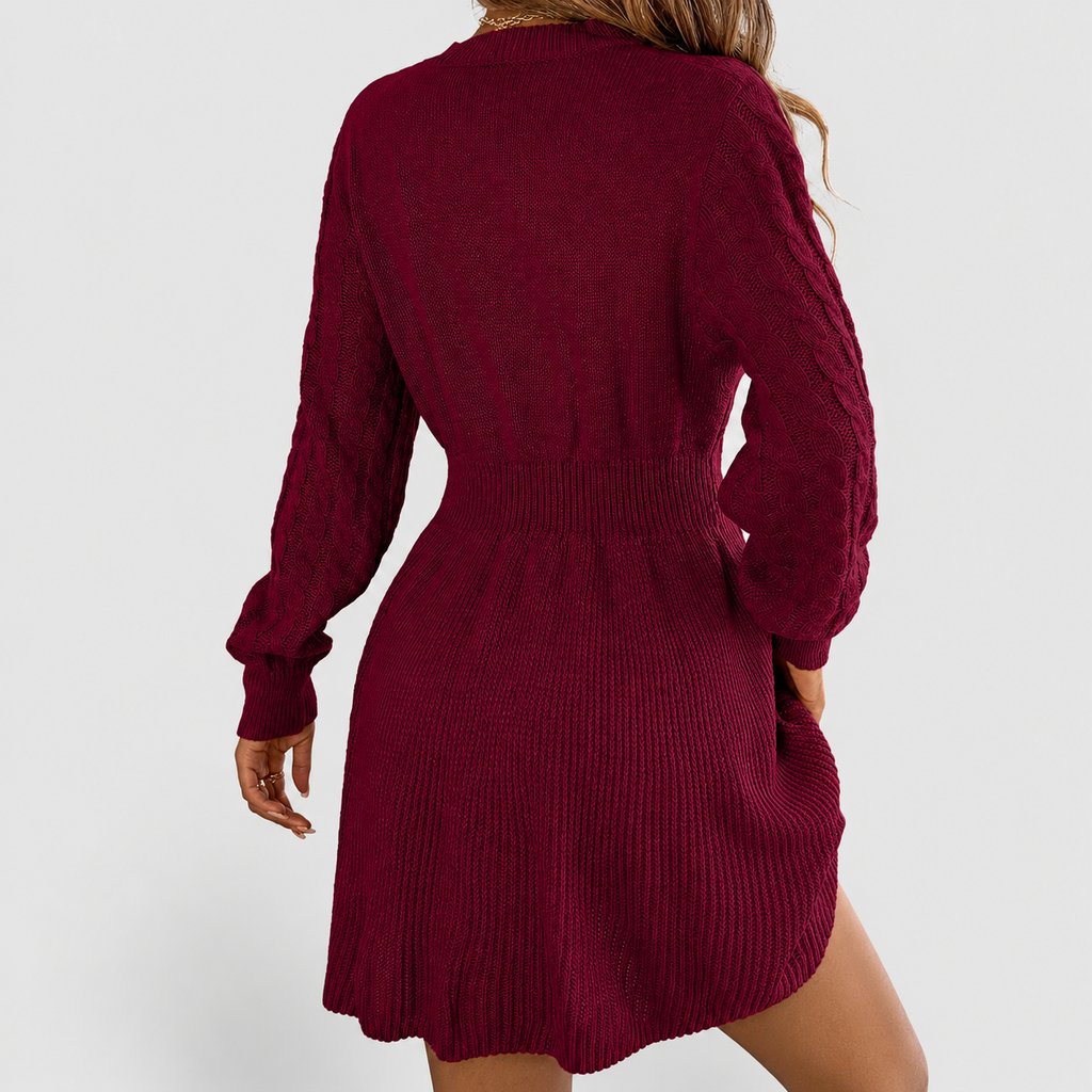 Women's Cable Knit Jumper Dress with Fitted Waist and Flared Skirt — view 5