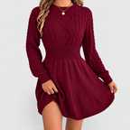 Women's Cable Knit Jumper Dress with Fitted Waist and Flared Skirt — view 6
