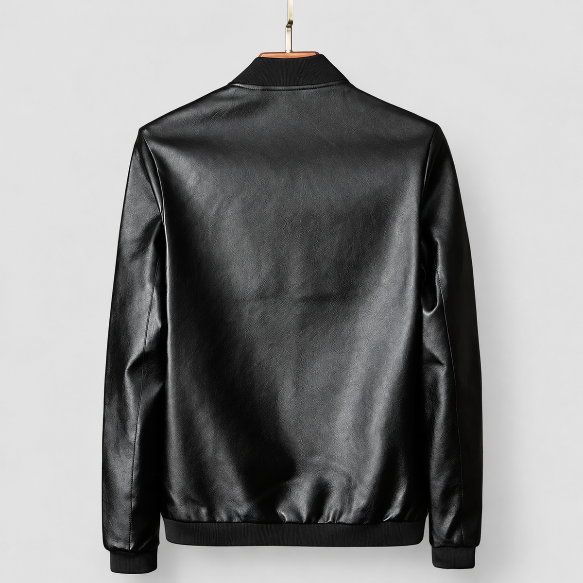 Men's Leather-Look Bomber Jacket with Ribbed Trims — view 4