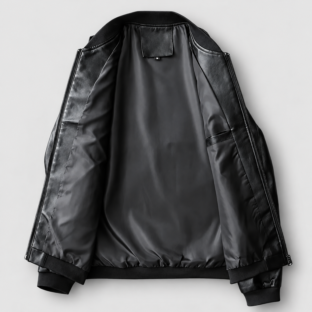 Men's Leather-Look Bomber Jacket with Ribbed Trims — view 5