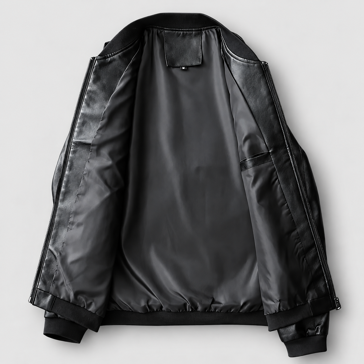 Men's Leather-Look Bomber Jacket with Ribbed Trims — view 5