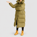 Women's Long Quilted Winter Jacket with Hood in Green — view 1