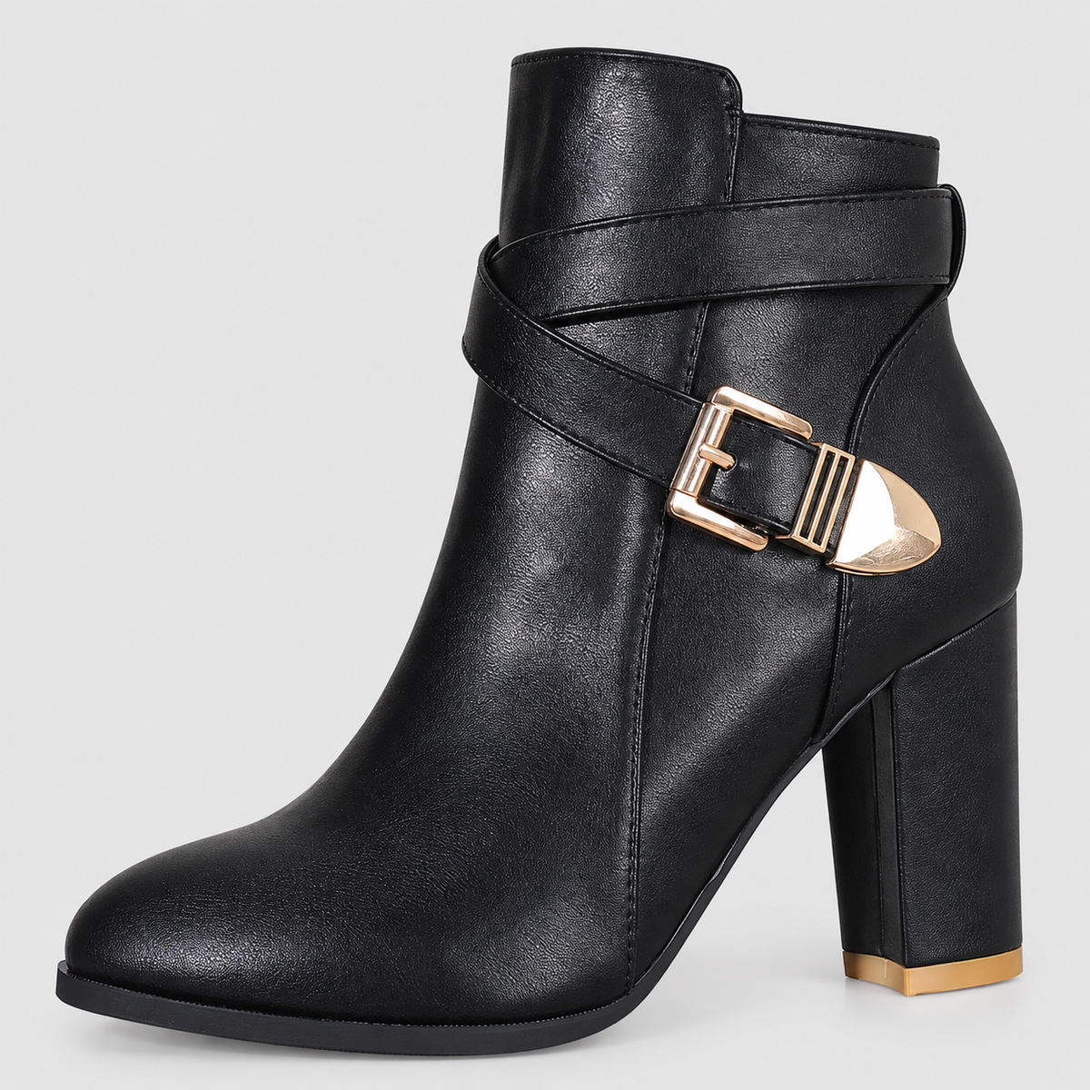 Women's Pointed-Toe Heeled Ankle Boots with Crossover Buckle — view 7