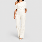 Women's One-Shoulder Wide-Leg Jumpsuit with Draped Top in White — view 1