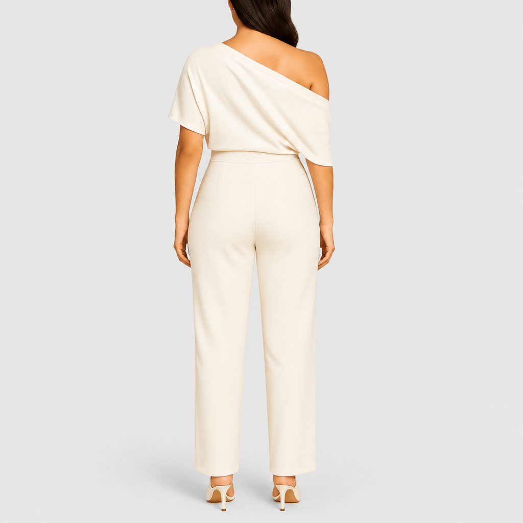 Women's One-Shoulder Wide-Leg Jumpsuit with Draped Top — view 2