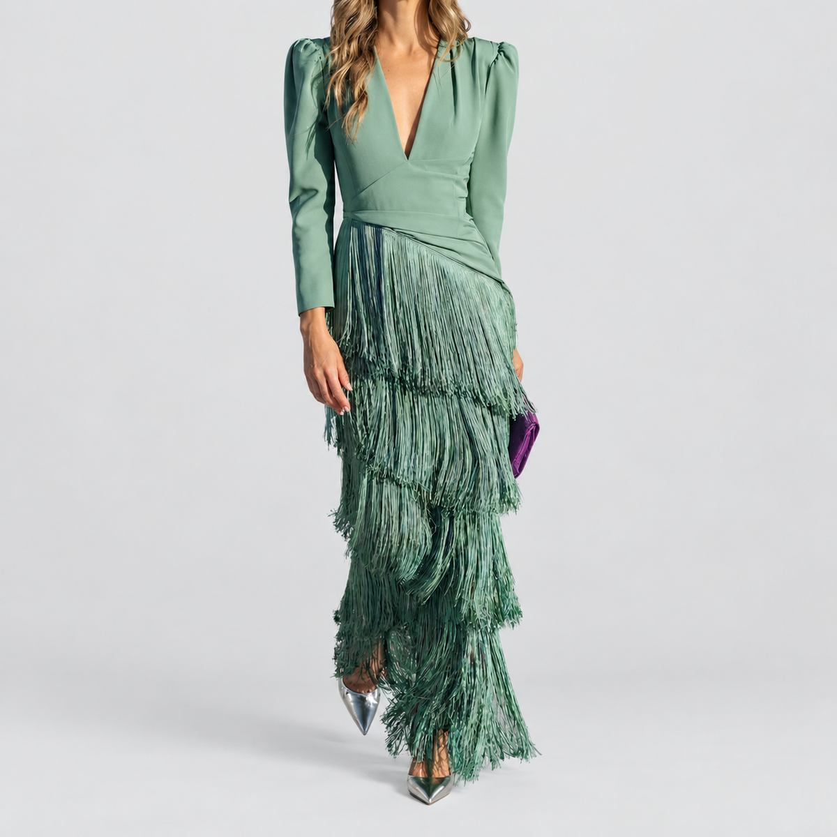 Women's V-Neck Fringe Midi Dress — view 5