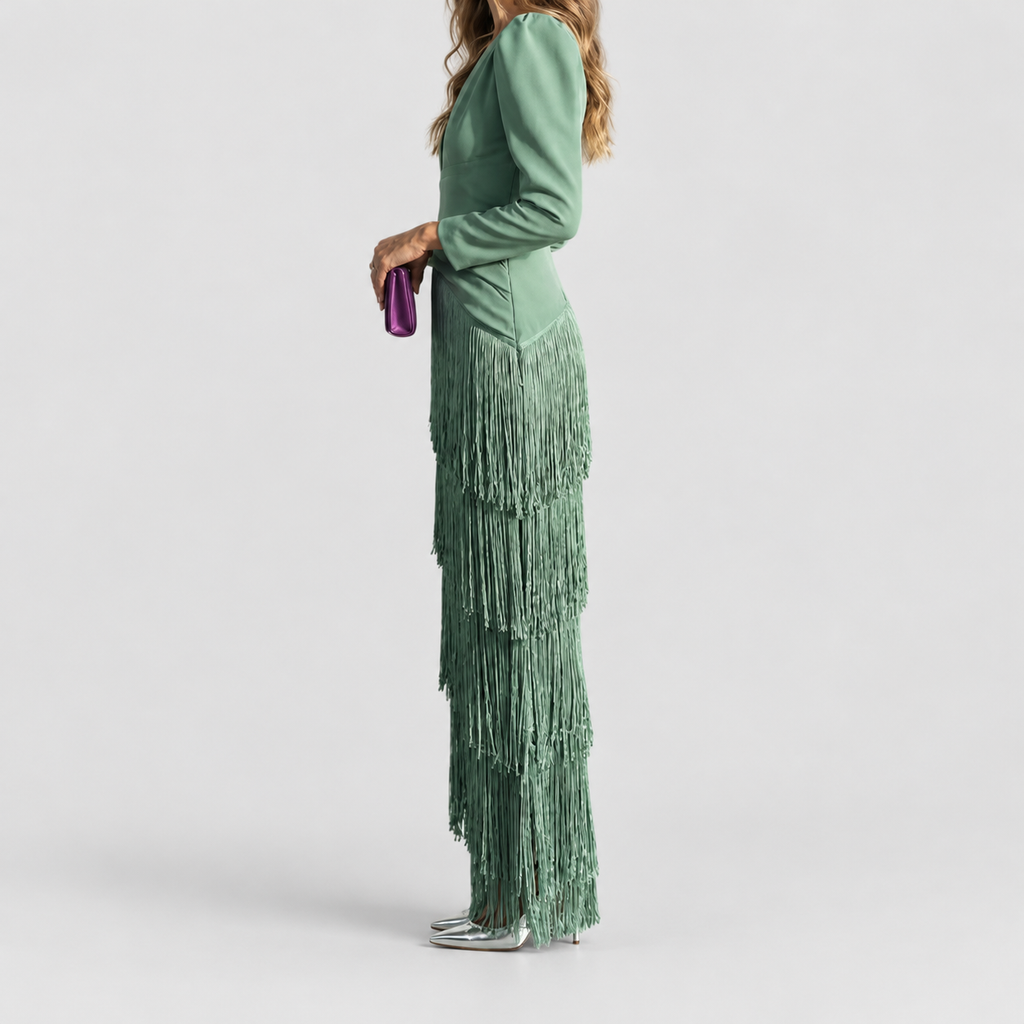 Women's V-Neck Fringe Midi Dress — view 6