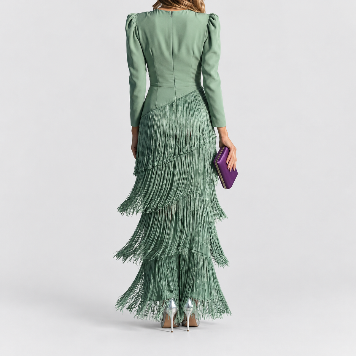 Women's V-Neck Fringe Midi Dress — view 7