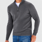 Arthur men's half-zip jumper in grey, front view with stand collar and long sleeves