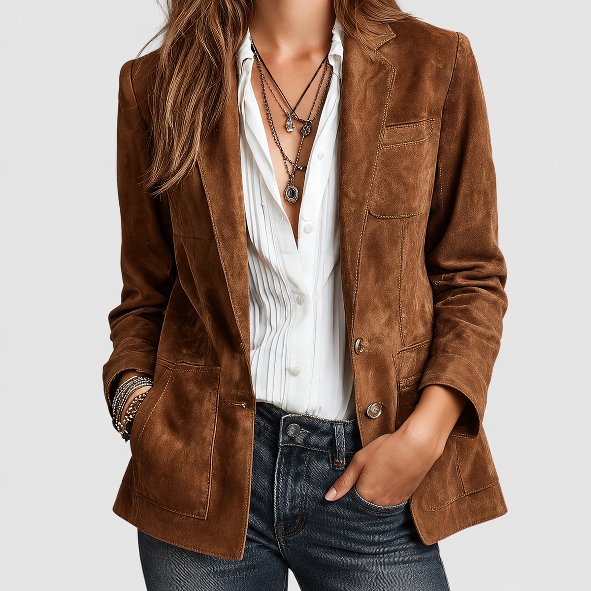 Women's Button-Down Faux Suede Blazer — view 3