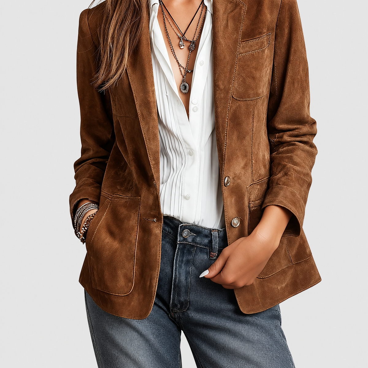 Women's Button-Down Faux Suede Blazer — view 5