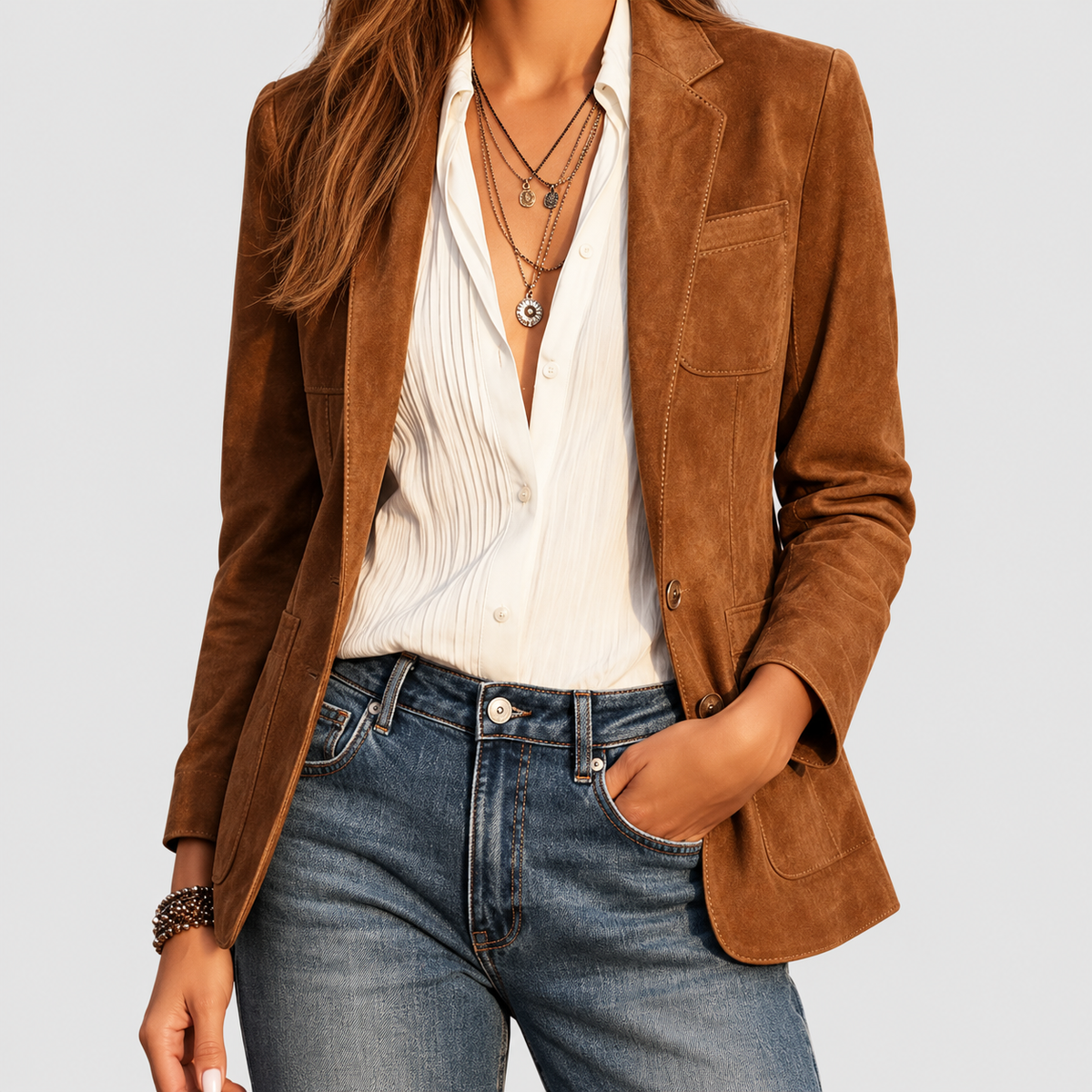 Women's Button-Down Faux Suede Blazer — view 7