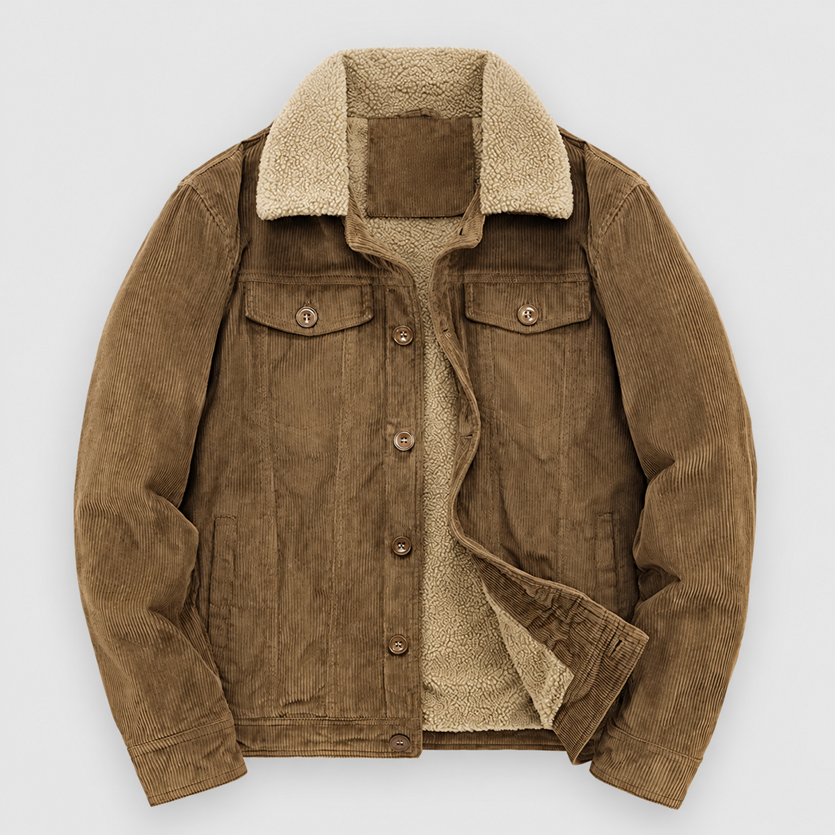 Men's Sherpa-Lined Corduroy Jacket in Olive — view 2