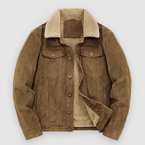 Men's Sherpa-Lined Corduroy Jacket in Olive — view 2