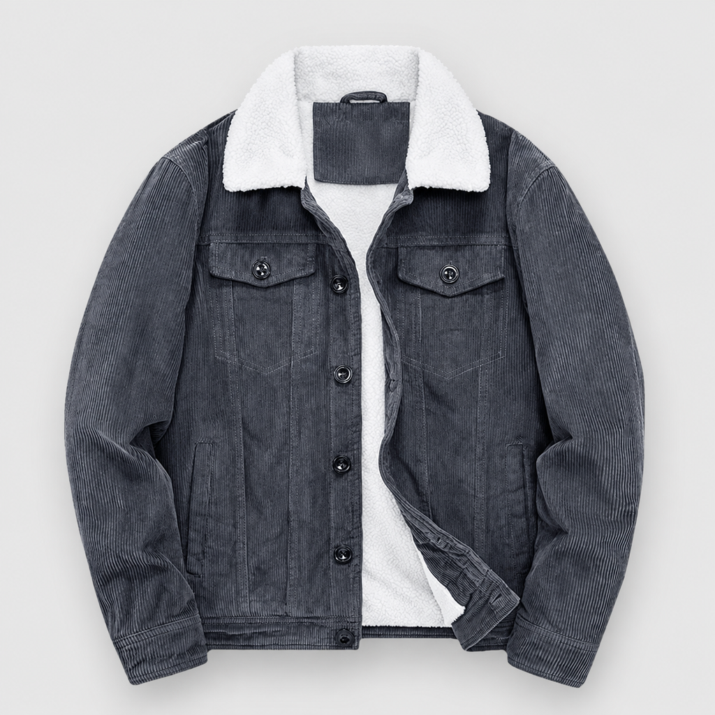 Men's Sherpa-Lined Corduroy Jacket in Grey — view 5