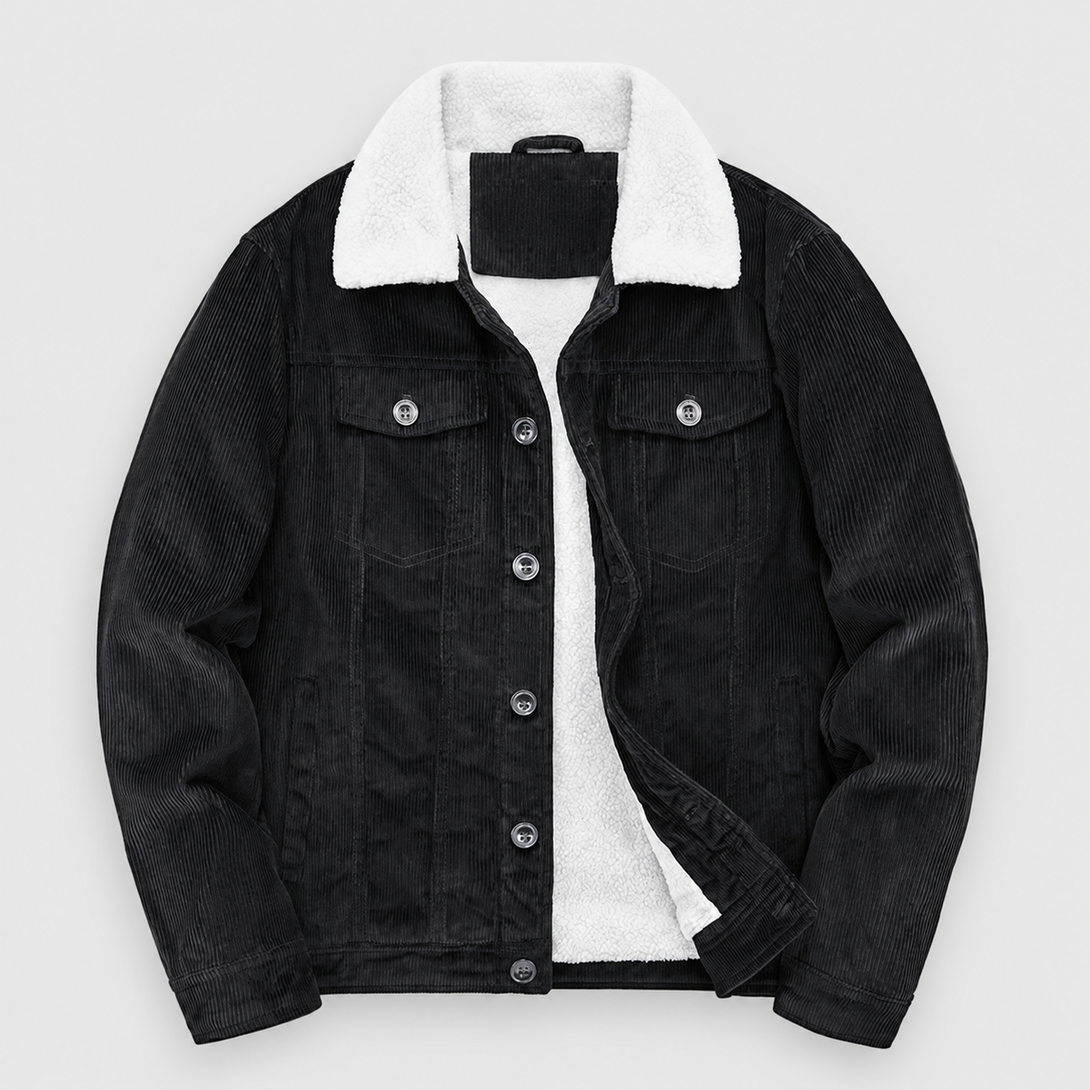 Men's Sherpa-Lined Corduroy Jacket in Black — view 6