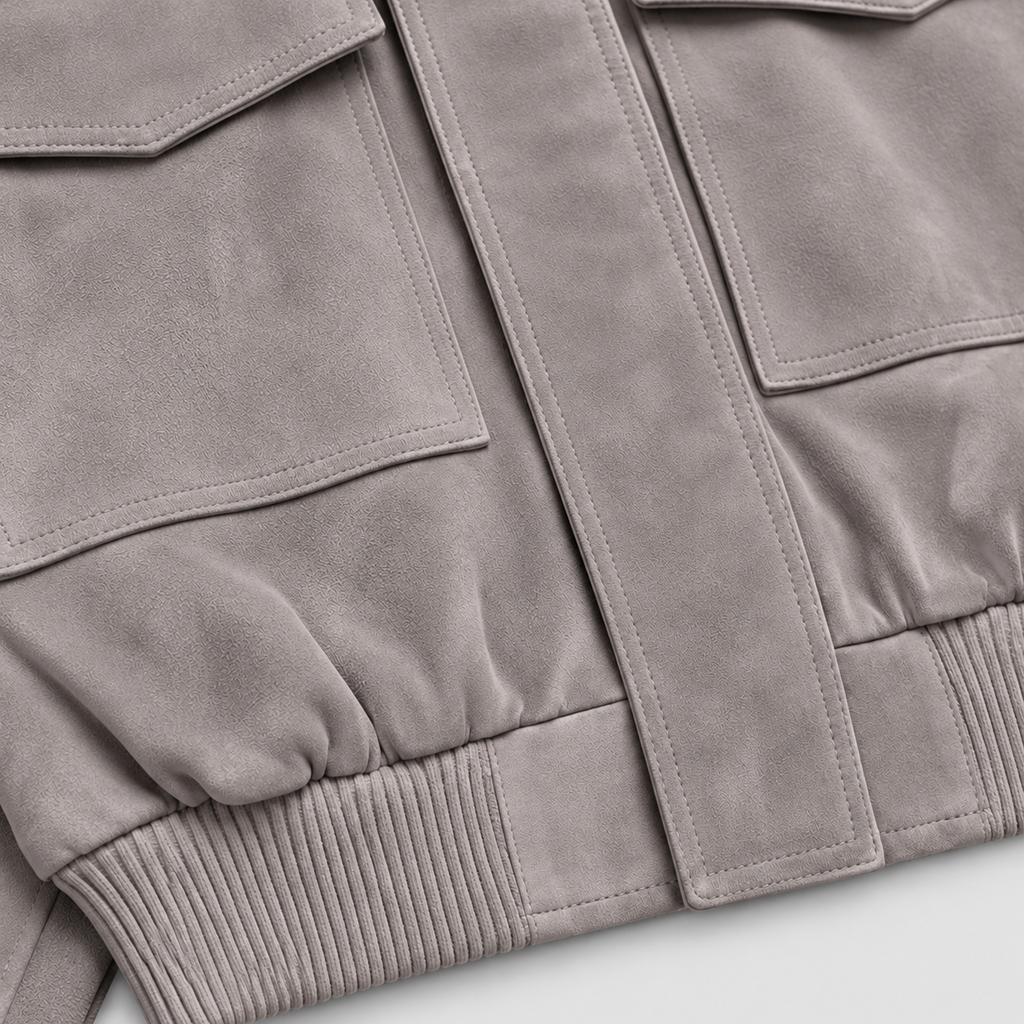 Women's Grey Suede-Look Cropped Bomber Jacket with Utility Pockets — view 3