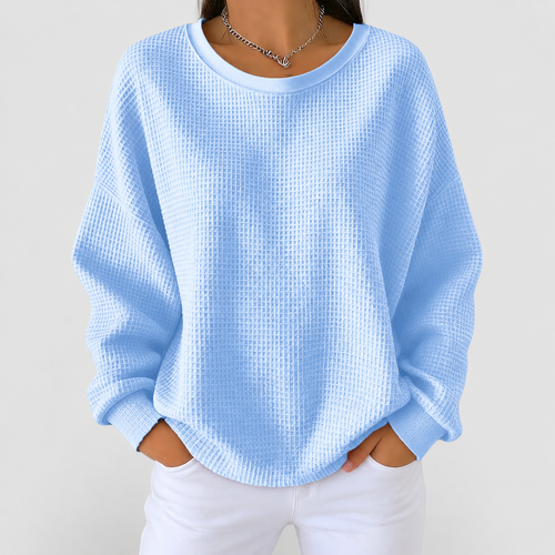Women's Textured Waffle Knit Jumper in Light Blue — view 1