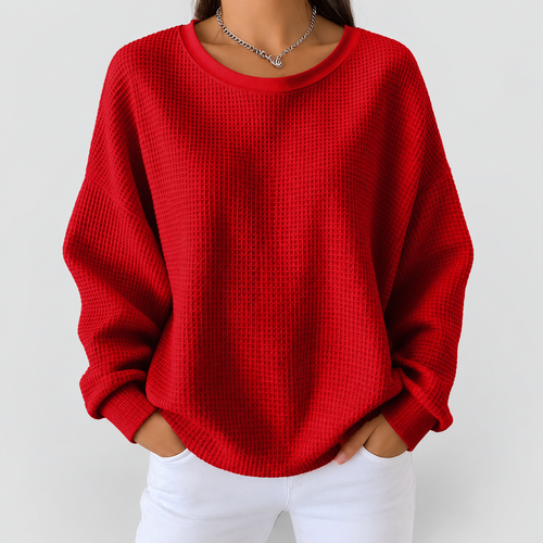 Women's Textured Waffle Knit Jumper in Red — view 2