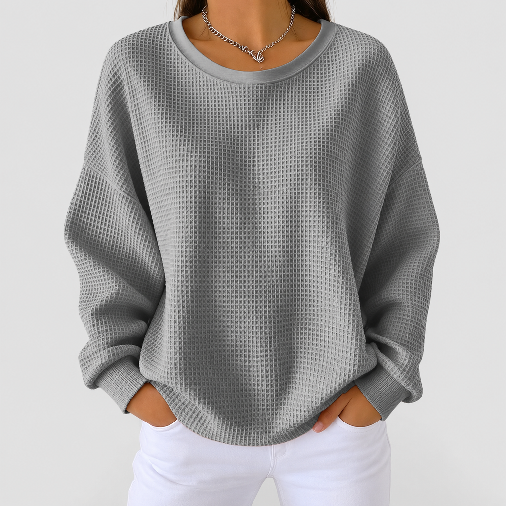 Women's Textured Waffle Knit Jumper in Grey — view 3