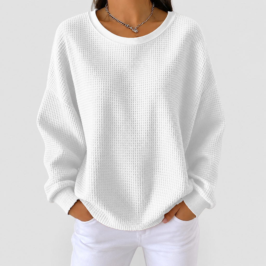 Women's Textured Waffle Knit Jumper in White — view 6