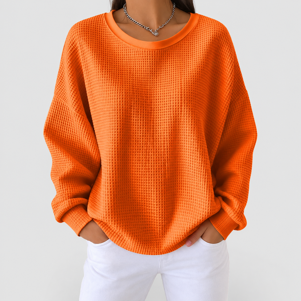 Women's Textured Waffle Knit Jumper in Orange — view 8
