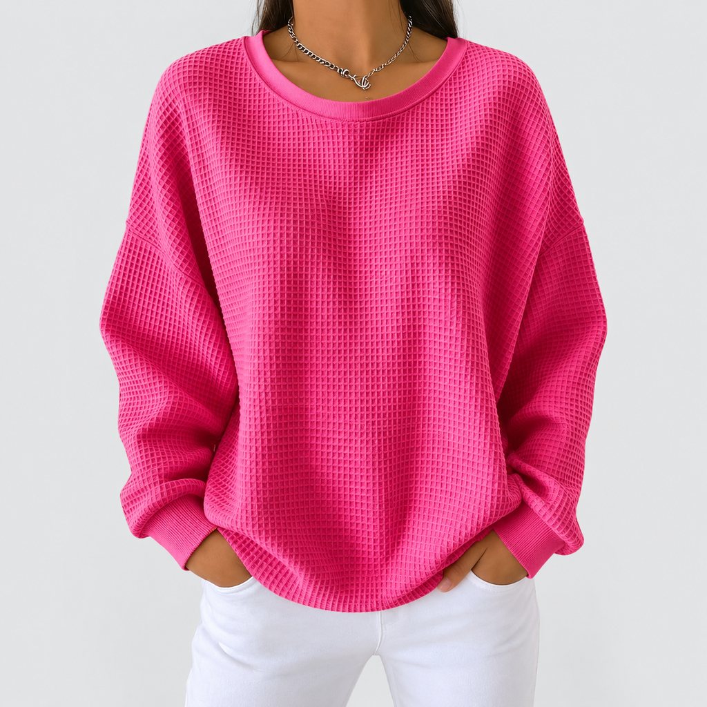 Women's Textured Waffle Knit Jumper in Dark Pink — view 9