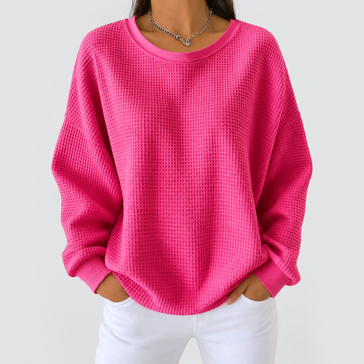 Women's Textured Waffle Knit Jumper in Dark Pink — view 9