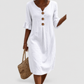Women's Textured Button-Front Dress with Ruffle Cuffs in White — view 1