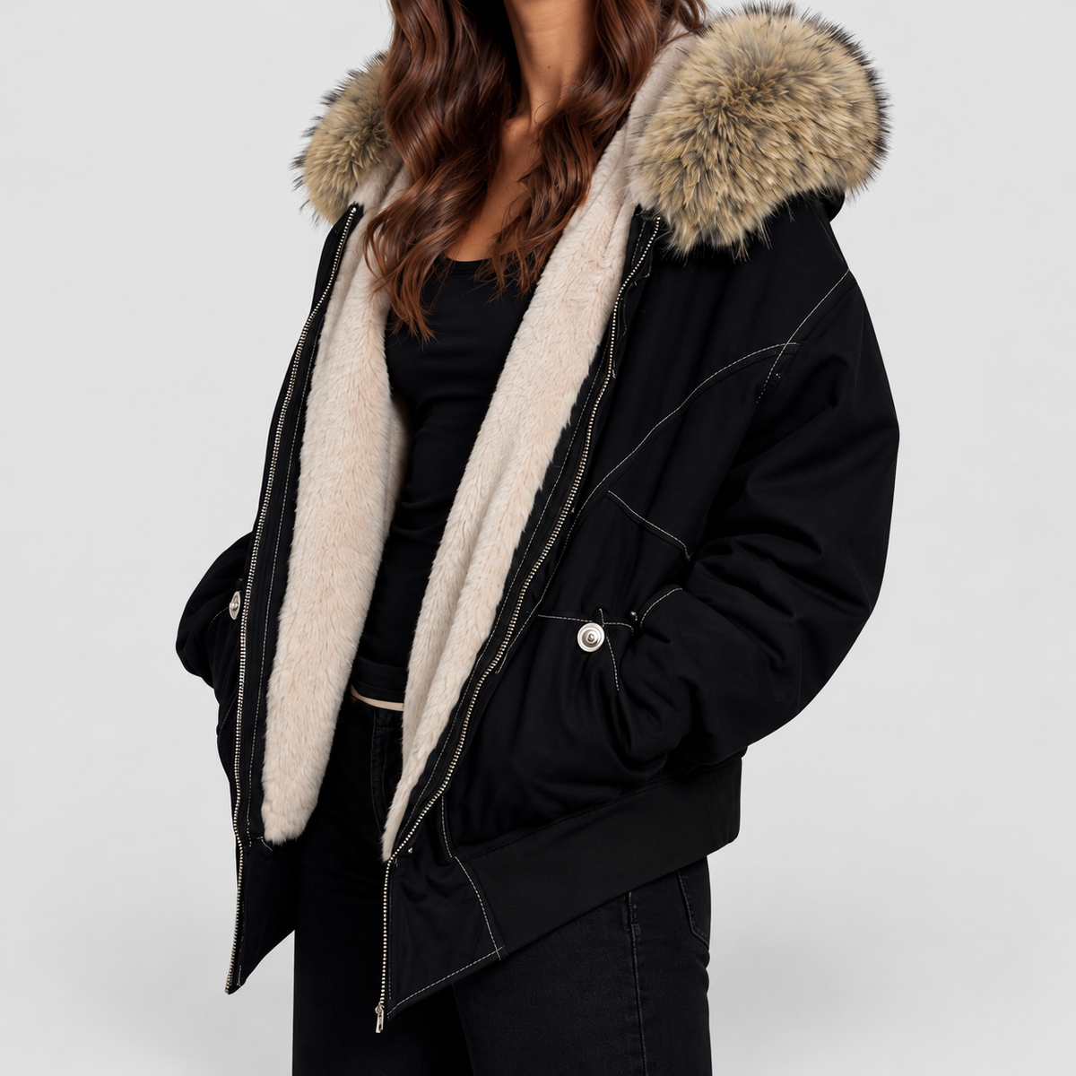 Women's Plush-Lined Hooded Bomber Jacket — view 4