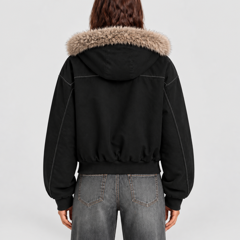 Women's Plush-Lined Hooded Bomber Jacket — view 5