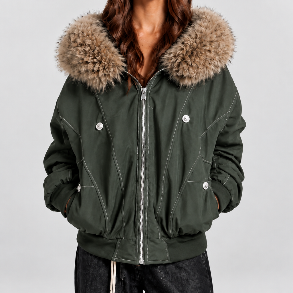 Women's Plush-Lined Hooded Bomber Jacket — view 7