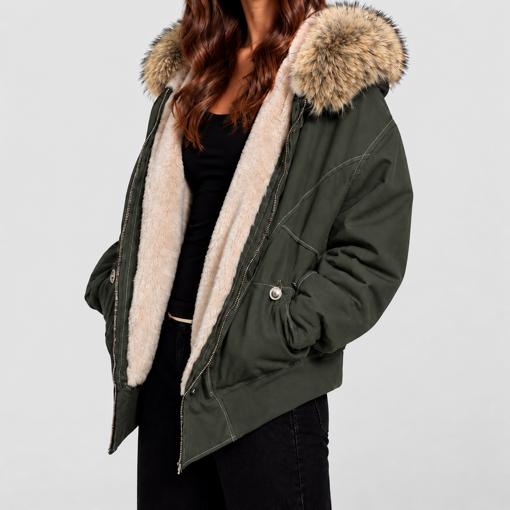 Women's Plush-Lined Hooded Bomber Jacket — view 9