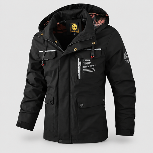 Men's Outdoor Hooded Jacket in Black — view 2