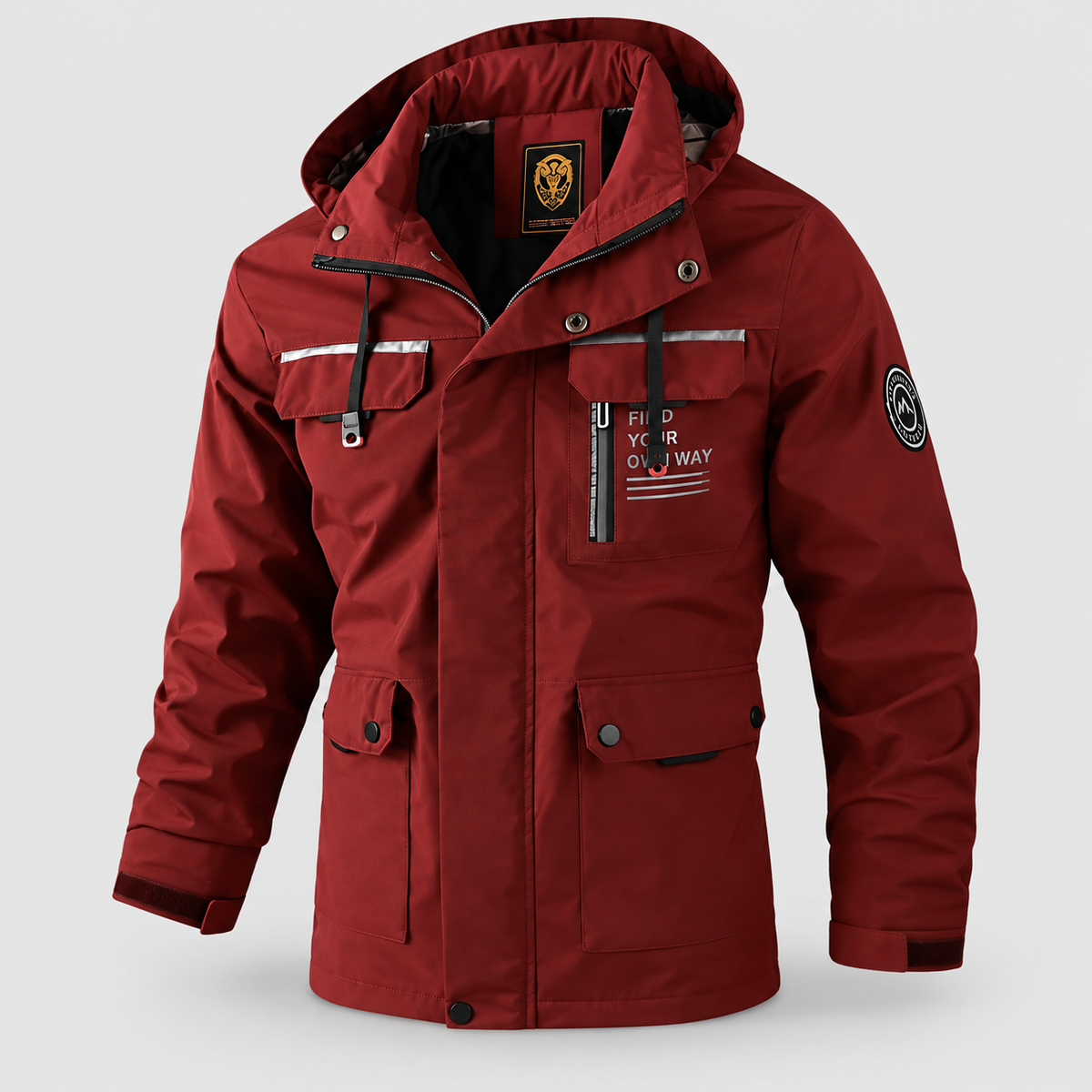 Men's Outdoor Hooded Jacket in Red — view 3