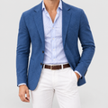 Men's Soft Knit Blazer Jacket with Tailored Fit in Blue — view 1
