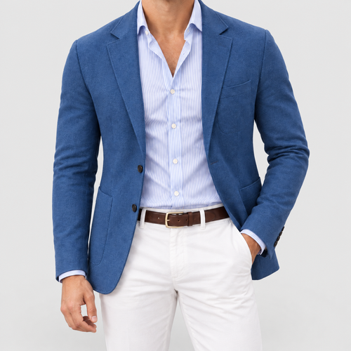 Men's Soft Knit Blazer Jacket with Tailored Fit in Blue — view 1