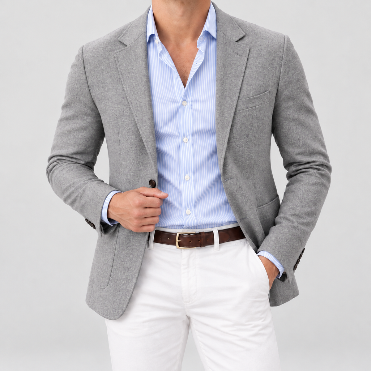 Men's Soft Knit Blazer Jacket with Tailored Fit in Grey — view 3