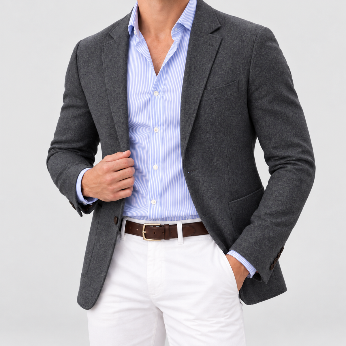 Men's Soft Knit Blazer Jacket with Tailored Fit in Dark Grey — view 4